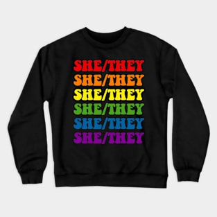 She/They Retro Rainbow Font Crewneck Sweatshirt